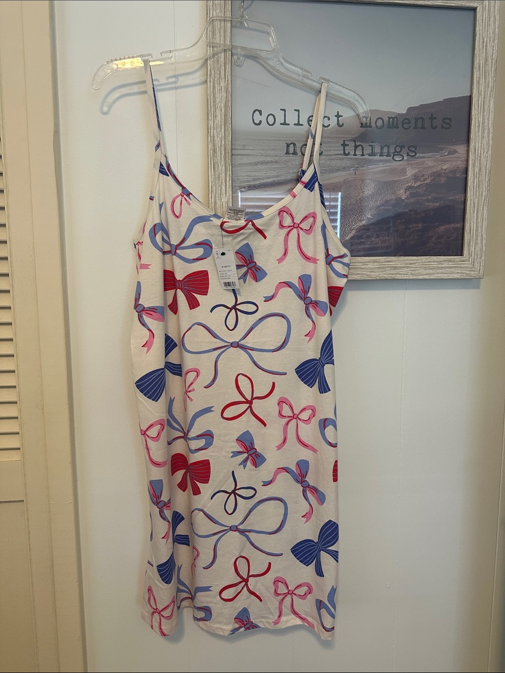 NWT Size Medium H&H Bow Print Slip Dress in Cream with Red, Pink & Blue Bows